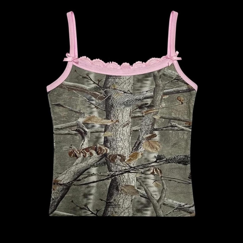 Named Collective Pink Camo Trim Lace Tank Top